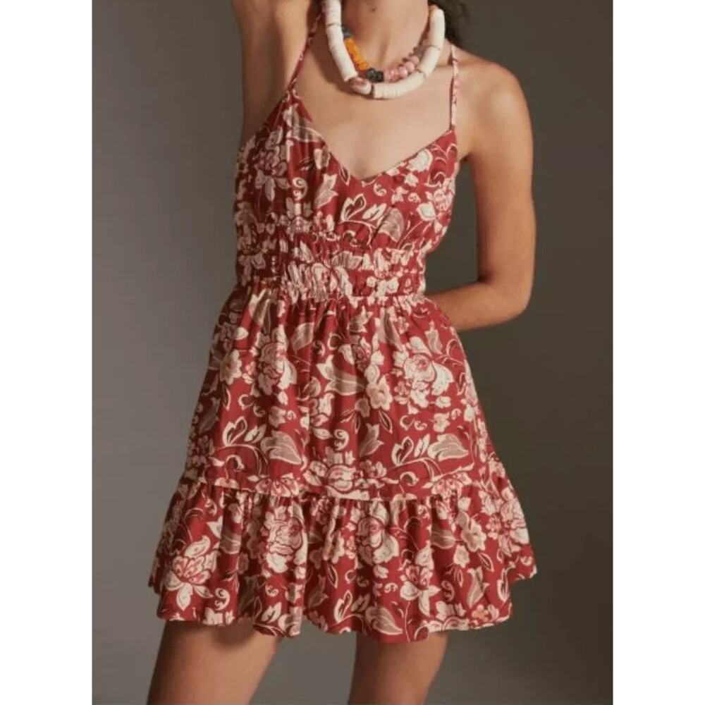 Anthropologie Sleeveless Somerset Poplin Edition Mini Dress Floral Red XS NEW